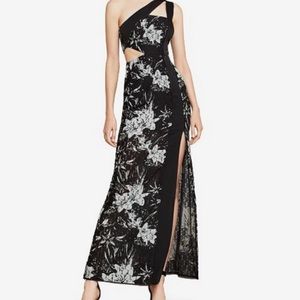BCBGMAXAZRIA BLACK WHITE FLOWER LACE GOWN SIZE 8